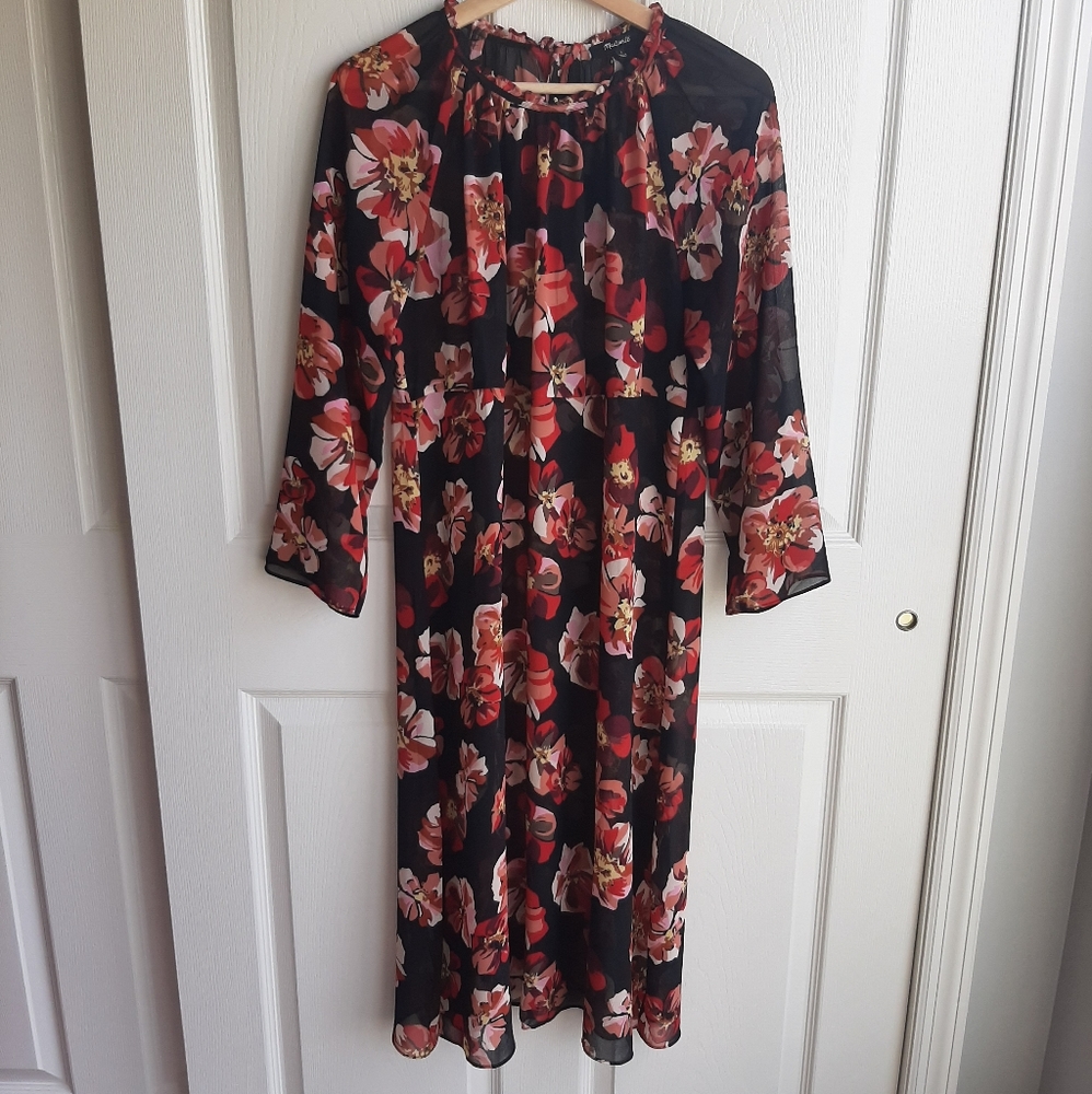 Madewell Sheer Shirred Midi Dress Size Medium Boho
